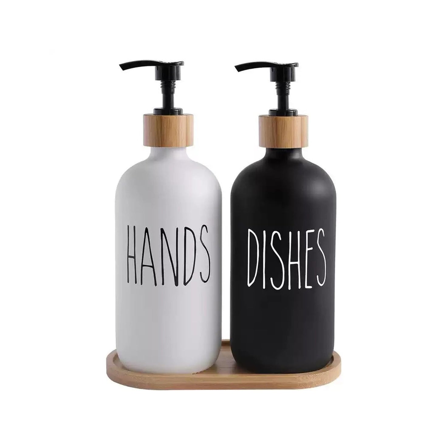 2 Pack Glass Soap Dispenser Bottles ? 500ml Refillable Pump Bottles in Black & White ? Hand Soap or Washing Up Liquid Dispenser for Kitchen or