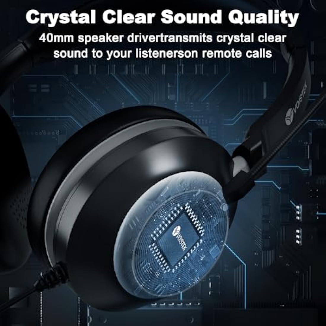 Voistek USB Headset with Microphone for Laptop PC,Wired Computer Headphones With Noise Cancelling Mic & In-line Controls for VoIP, Call Center, Online Classes, Teams, Zoom, Skype
