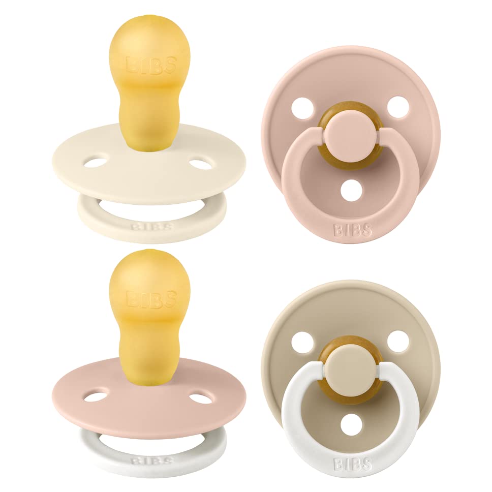 BIBS Dummies Colour 4-Pack, BPA Free Dummy Pacifier, Round Nipple Soothers, Natural Rubber Latex, Made in Denmark. 18+ Months (Pack of 4), Blush Glow