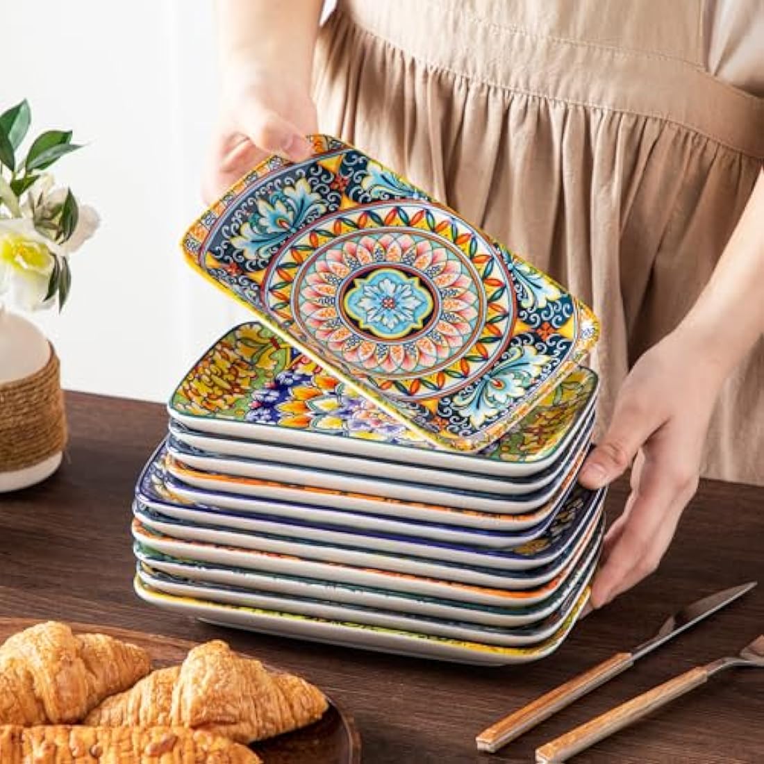 vancasso SIMI Serving Platter, 9.5 in Small Serving Dishes, Porcelain Rectangle Serving Plates Set of 6, Dishwasher and Microwave Safe, Sushi Platters for Party