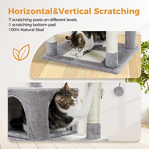 PAWZ Road Large Cat Tree 72.4 Inches 184cm, 6.1ft Cat Tower for Large Cats, Condo with Sisal-Covered Scratching Posts and Pads, 2 Padded Perch, Dual