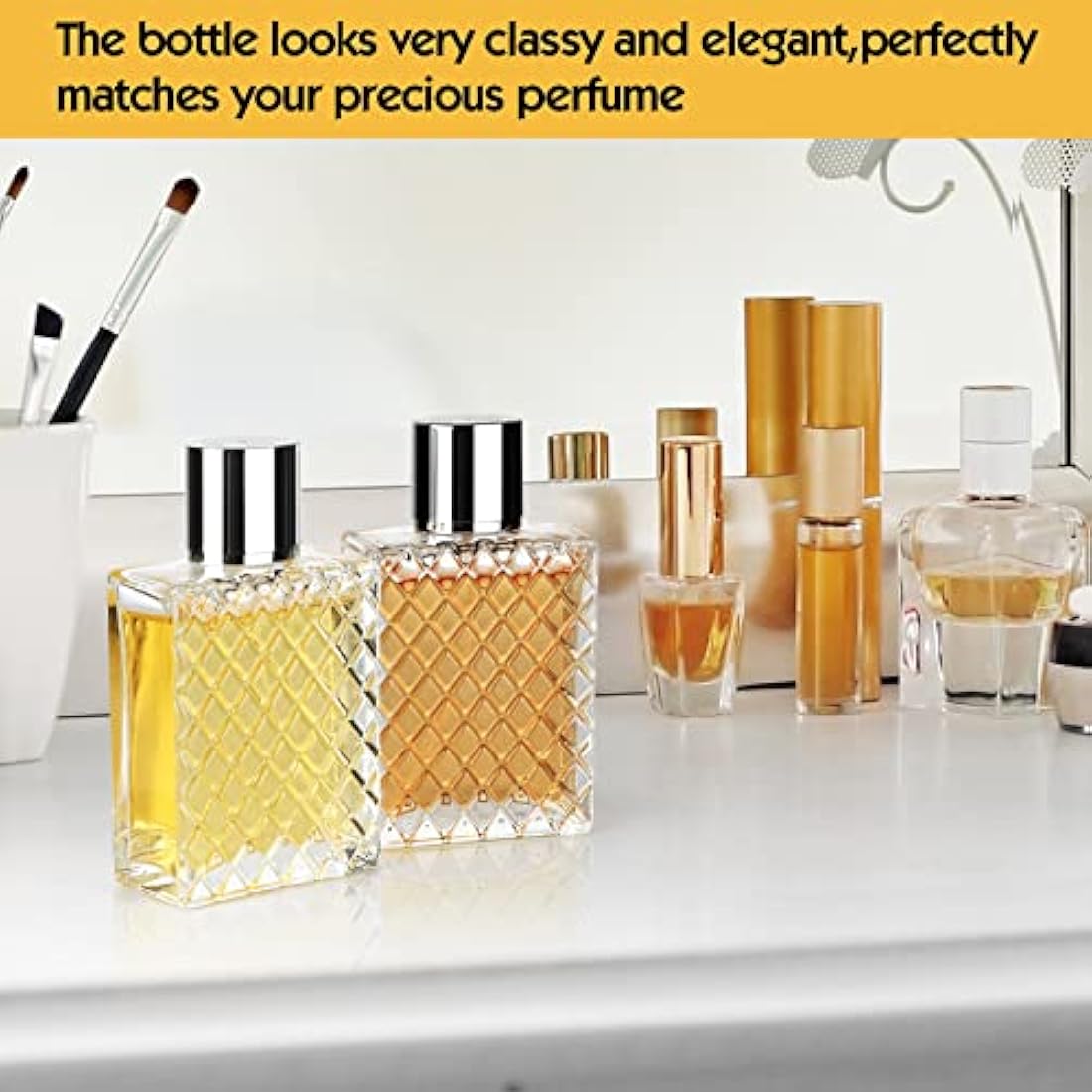 Ysimple 2 Pack 100ml Perfume Atomiser, Portable Clear Empty Glass Perfume Spray Bottles, Refillable Perfume Atomizer Large Cosmetic Fine Mist Atomizer for Travel(Silver)