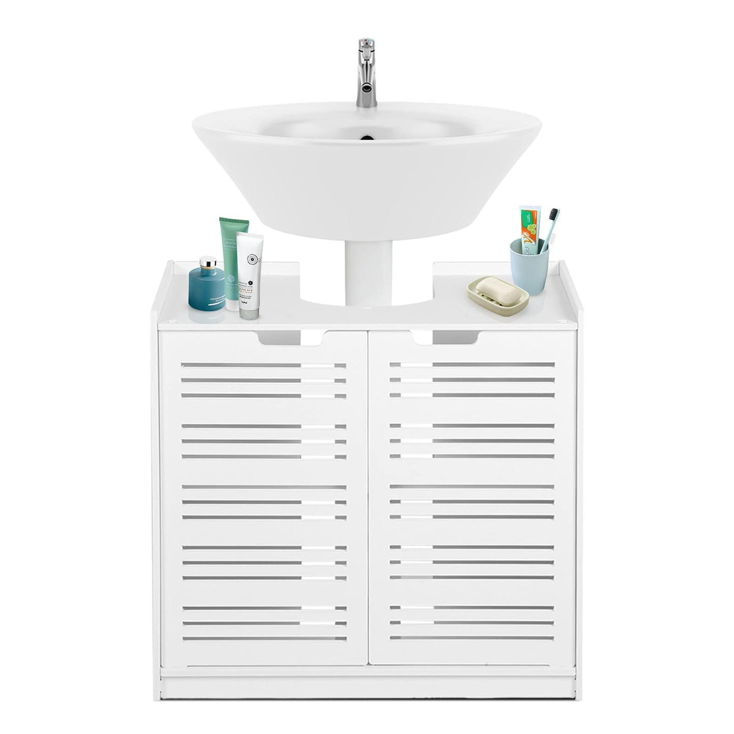 Greensen Under Sink Bathroom Cabinet, White Basin Cupboard, Bathroom Under Sink Bathroom Storage Units Standing, Wood-plastic Board Bathroom Storage