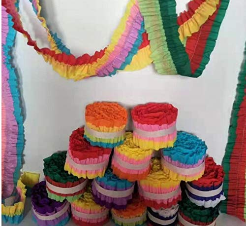 BSM Ready to Hang 4 Crepe Party Streamer Rolls with Frills | Paper Decorations & Door Hanging Decorations | Birthday Party Backdrop with Colourful
