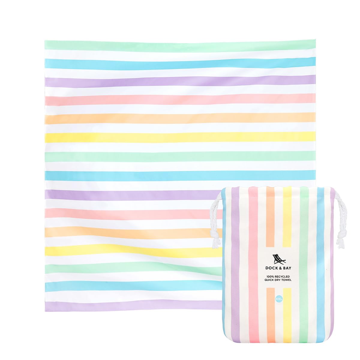 Dock & Bay Quick Drying Towel - for Sports & Gym - Compact, Lightweight - 100% Recycled - Includes Bag - Summer - Unicorn Waves, Double Extra Large