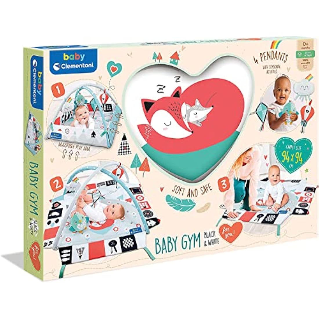 Clementoni 17319, Black And White Musical Play Mat For Babies With Soft Toys, 0 Months Plus