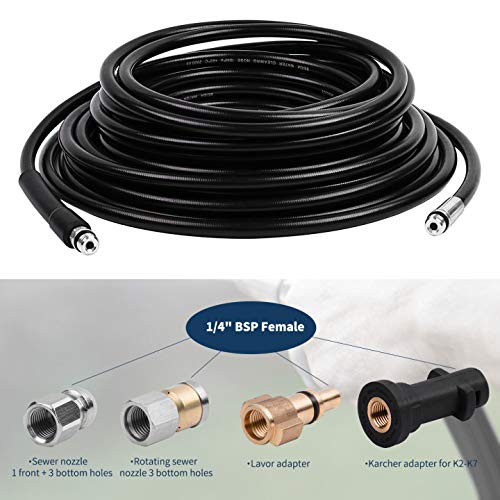 DERASL 30M High Pressure Washer Drain Hose Cleaning Kit - Compatible with Karcher K2-K7 and LAVOR Series, Includes Adapter