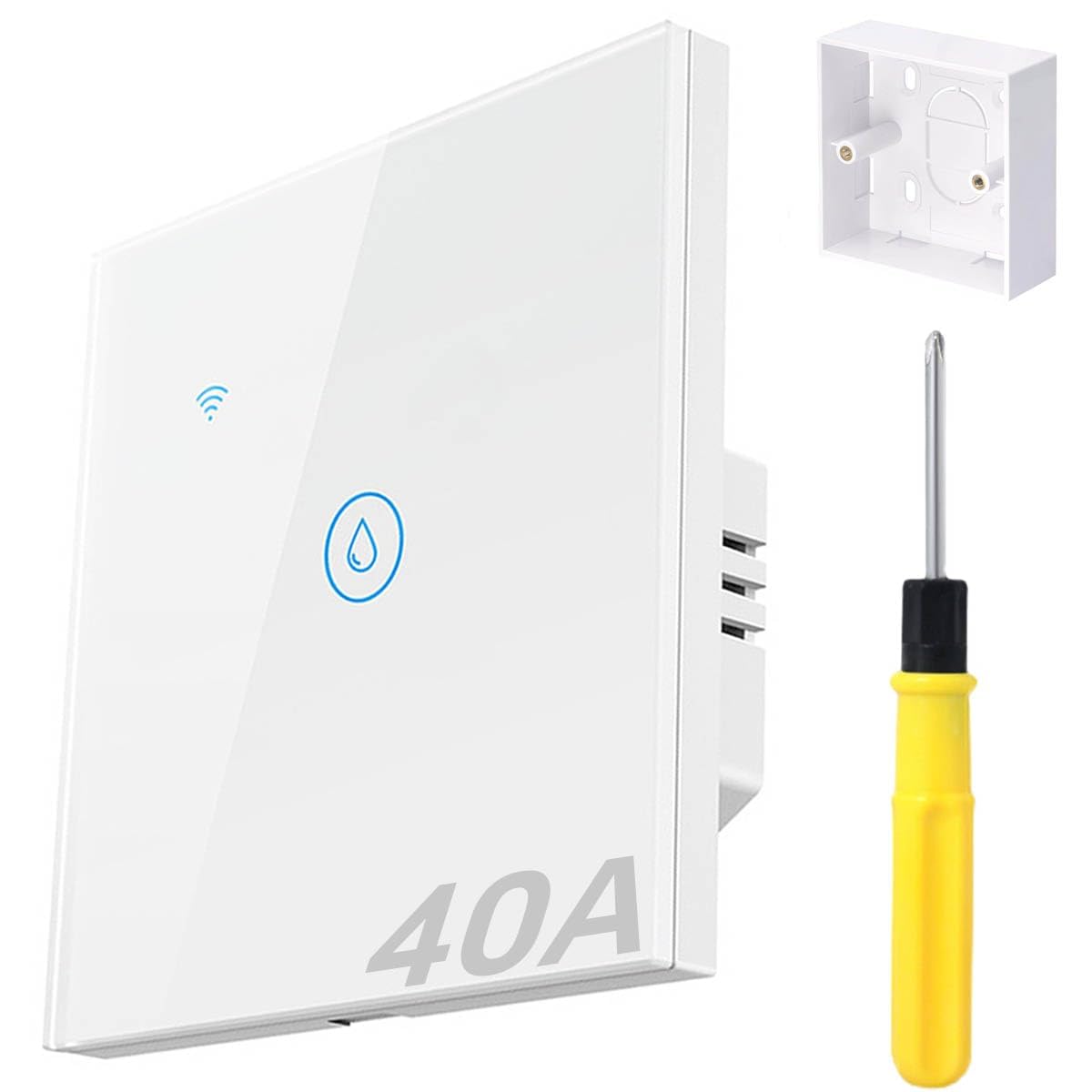 Acmerota Smart Immersion Heater Timer Switch, 40A 2.4G WIFI Smart Wall Touch Boiler Switch Water Heater Timer Switches Works with Alexa Google Home