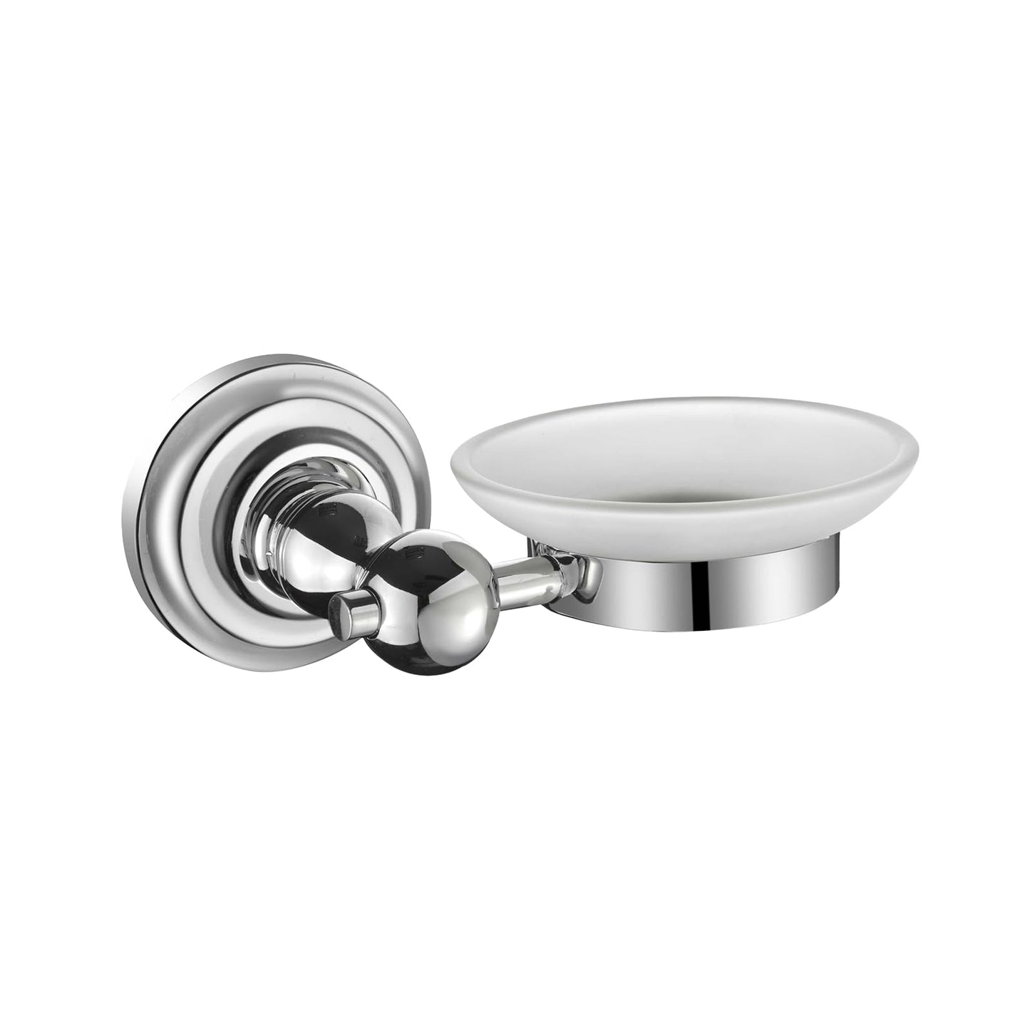 iBathUK Traditional Wall Mounted Round Soap Dish Holder, Anti-Corrosion Zinc and Glass Bathroom Soap Dish, Unique Bathroom Accessory, Durable Chrome