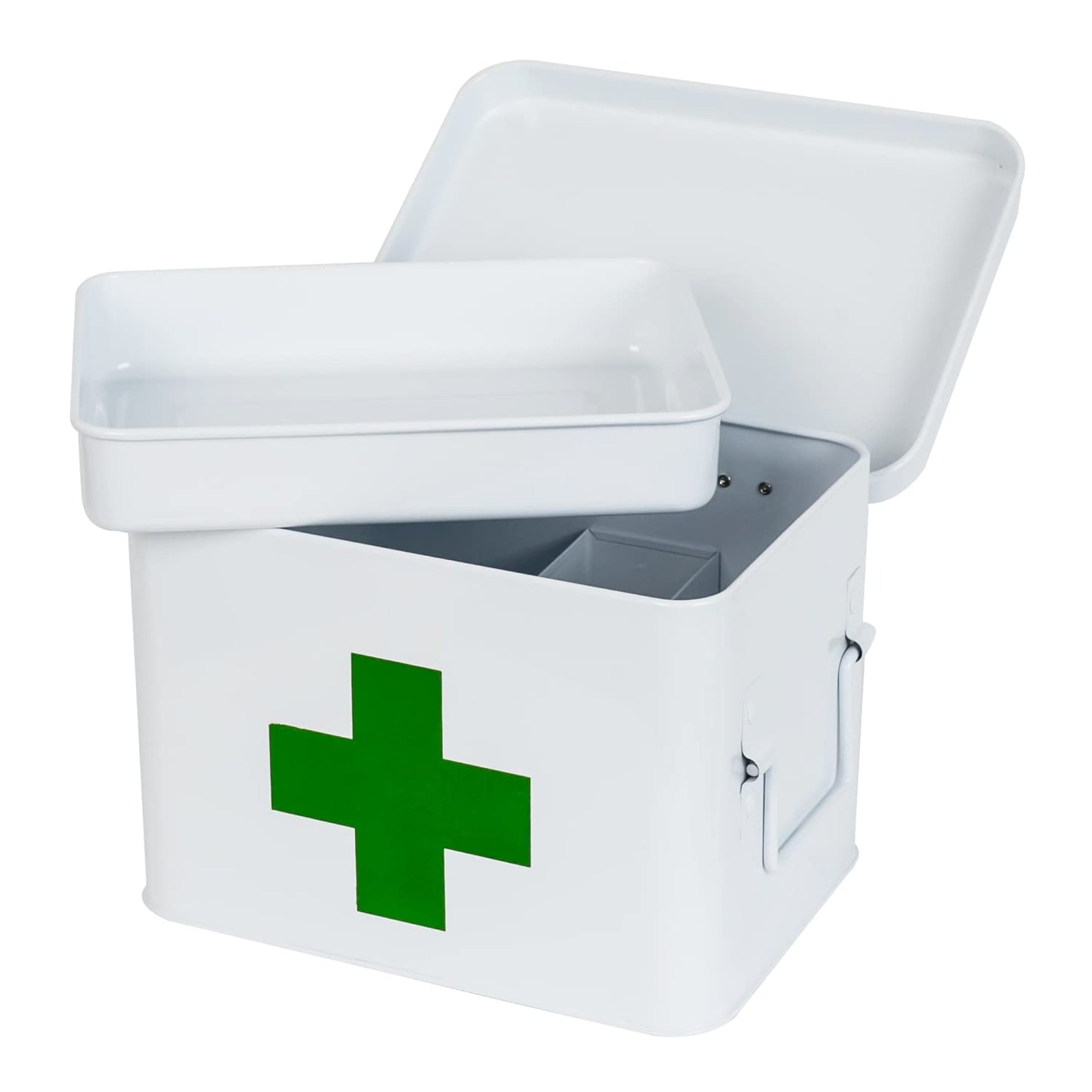 HMF Metal Home Pharmacy Chest for Medicine Storage | 22.5 x 16.5 x 15.5 cm | White