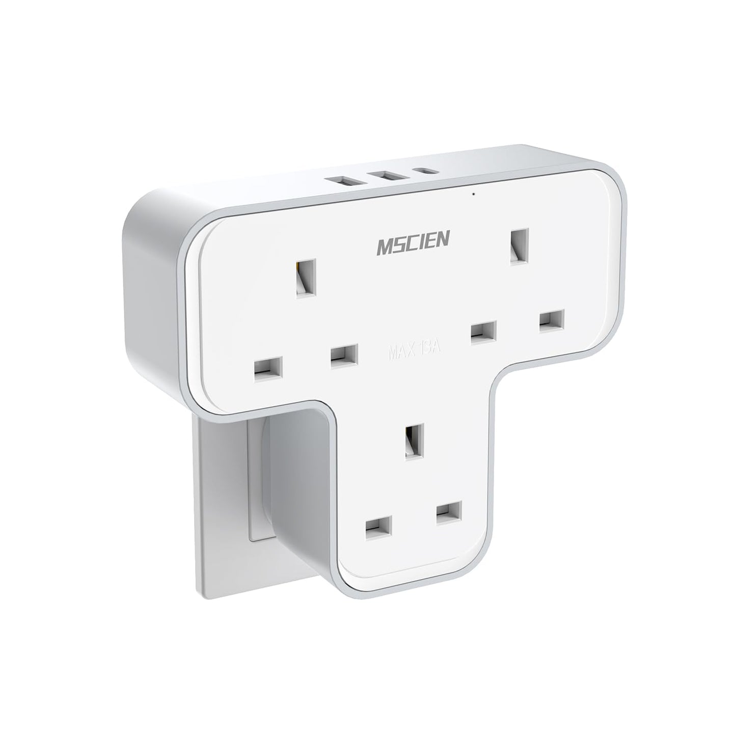 Plug Extension Socket,Mscien Plug Adapter 3 Way with 3 USB(1 Type-C), Multi Plug Adaptor Wall Socket Plug Extender UK 13A Power Extension Plug For