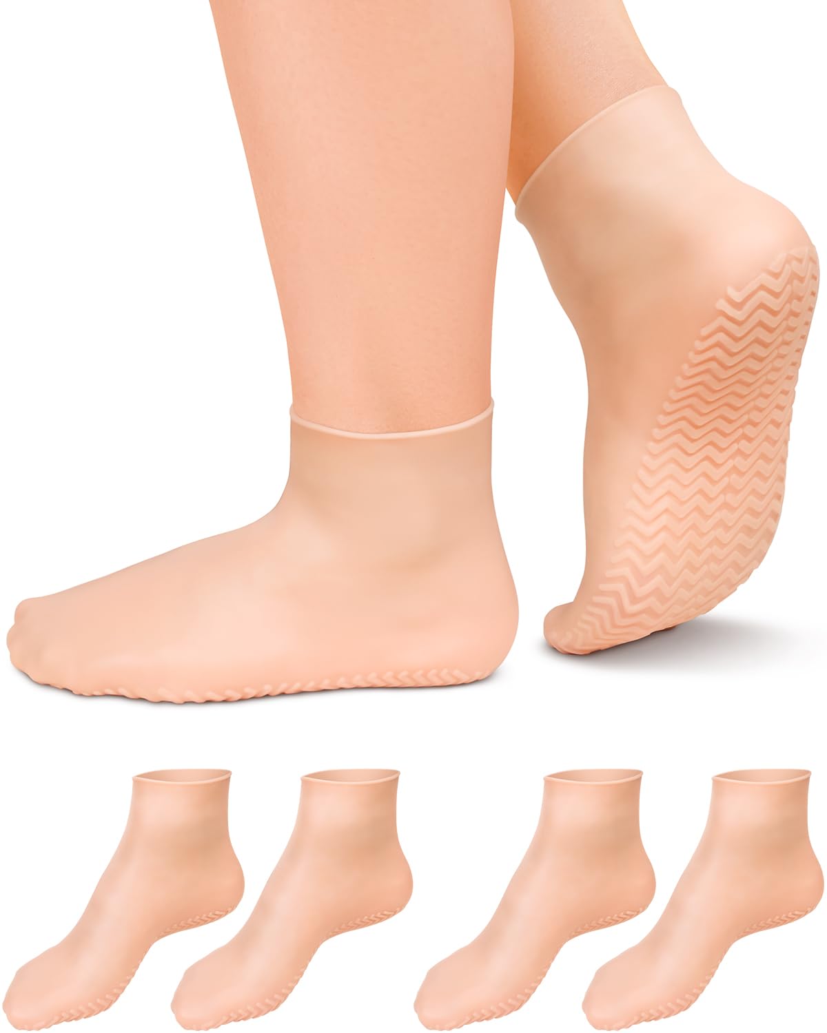 DLMDLM 2 Pairs Silicone Socks for Dry Cracked Feet, XL Anti Slip Soft Moisturizing Socks Softening Feet, Ultra-high Stretch Pedicure Socks Foot Care