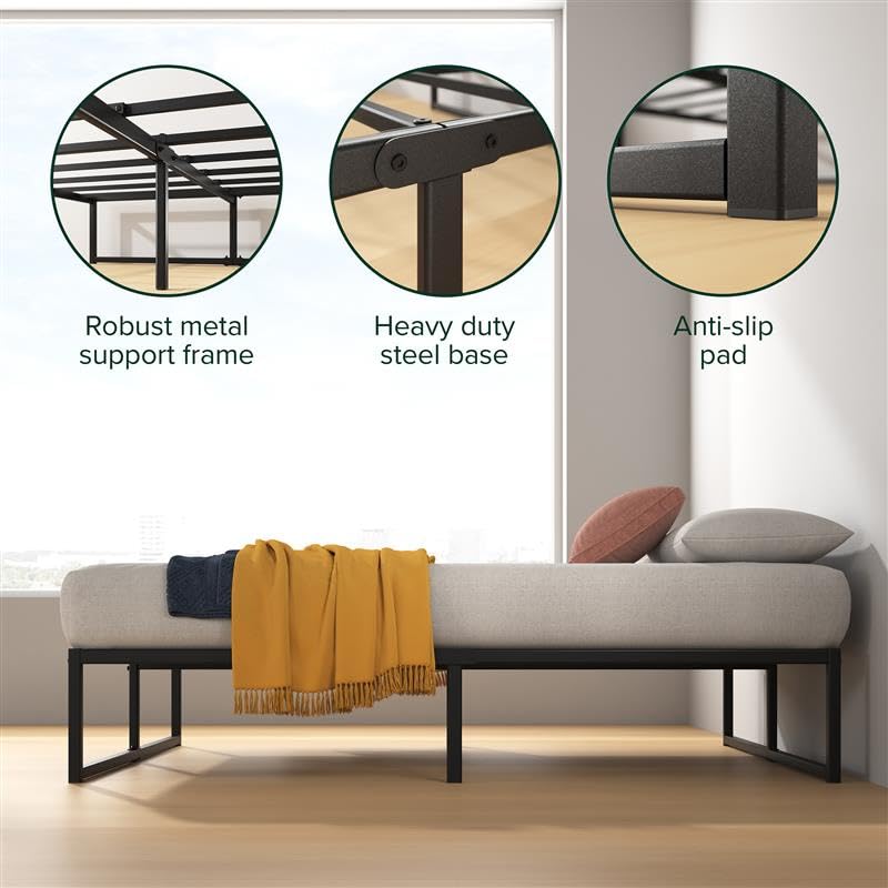 Zinus Lorelai Single Bed frame - Bed 90x190 cm - 36 cm Height with Underbed storage - Metal Platform Bed frame with Steel slat support - Black