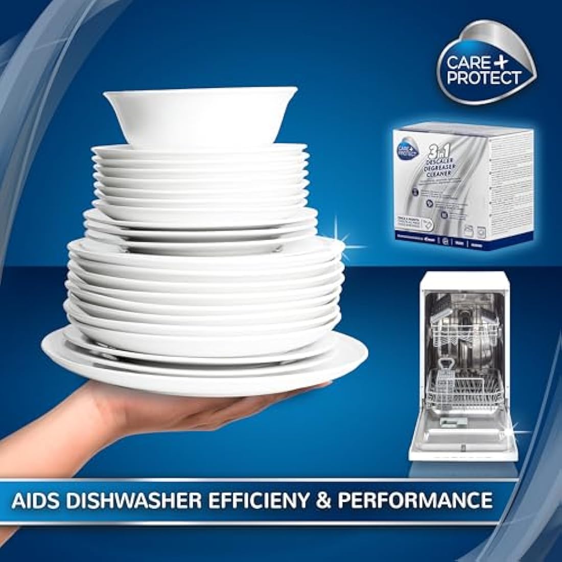 Care+Protect 3 in 1 Washing Machine - Dishwasher Cleaner - Limescale Remover - Degreaser - Hygienic Cleaner - Universal - 12 Sachets for 12 Months Supply