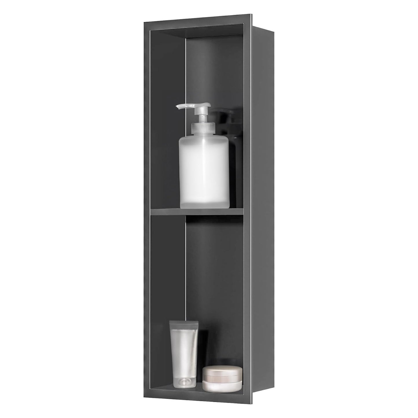 sunrik Shower Niche, Embedded Shower Niche Stainless Steel, Shower Niche with Shelf 20?60?10cm, Grey