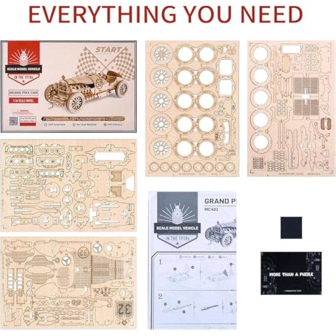 ROBOTIME 3D Wooden Puzzle Model Kits Car for Teens and Adults to Buid Mechanical Construciton Craft Sets (Grand Prix Car)