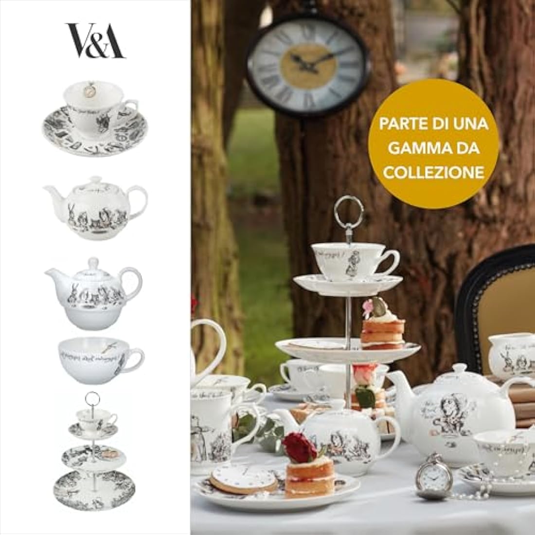 V&A Alice in Wonderland Teapot and Cup Set For 1 in Gift Box, Fine China Tea Set, White, 250 ml