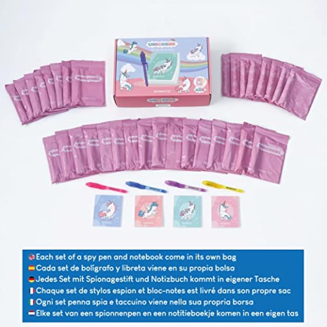 BONNYCO Invisible Ink Pen and Notebook, Pack 32 Unicorns Party Bags Filler & Pinata Toys | Unicorn Birthday Decorations | Stocking Fillers for Kids Birthday | School Prizes & Gifts for Children