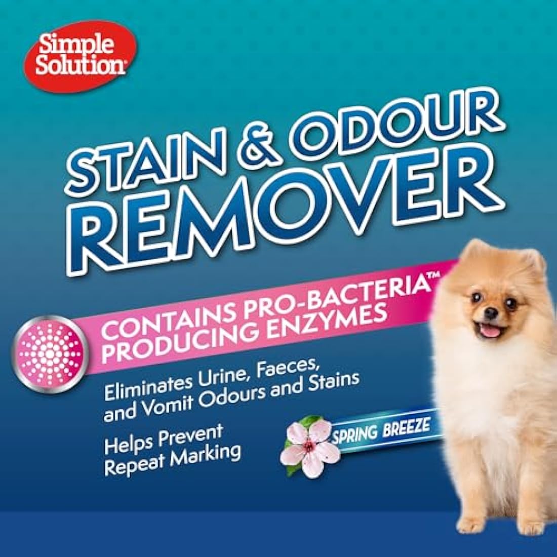 Simple Solution Pet Stain and Odour Remover, Enzymatic Cleaner with Pro-Bacteria Cleaning Power- Spring Breeze 750ml