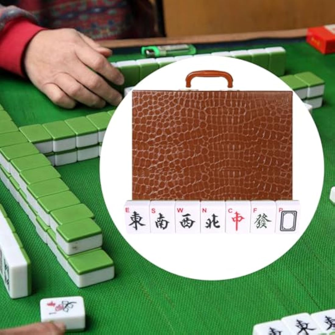 LANYOTA Mahjong Set, Chinese Mahjong Game Set with Carrying Travel Case,36x27mm,Large 144+2 Tiles with Arabic Numerals, 2 Dice and a Wind Indicator(Green)