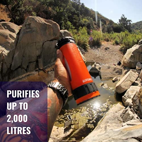 LifeSaver Liberty | Water Filter Bottle - 400ml Small Water Bottle & Water Purifier for Travel & Hiking, Lightweight Design, Removes 99.99% of Viruses, Bacteria & Cysts, Purifies 2000L (Orange)
