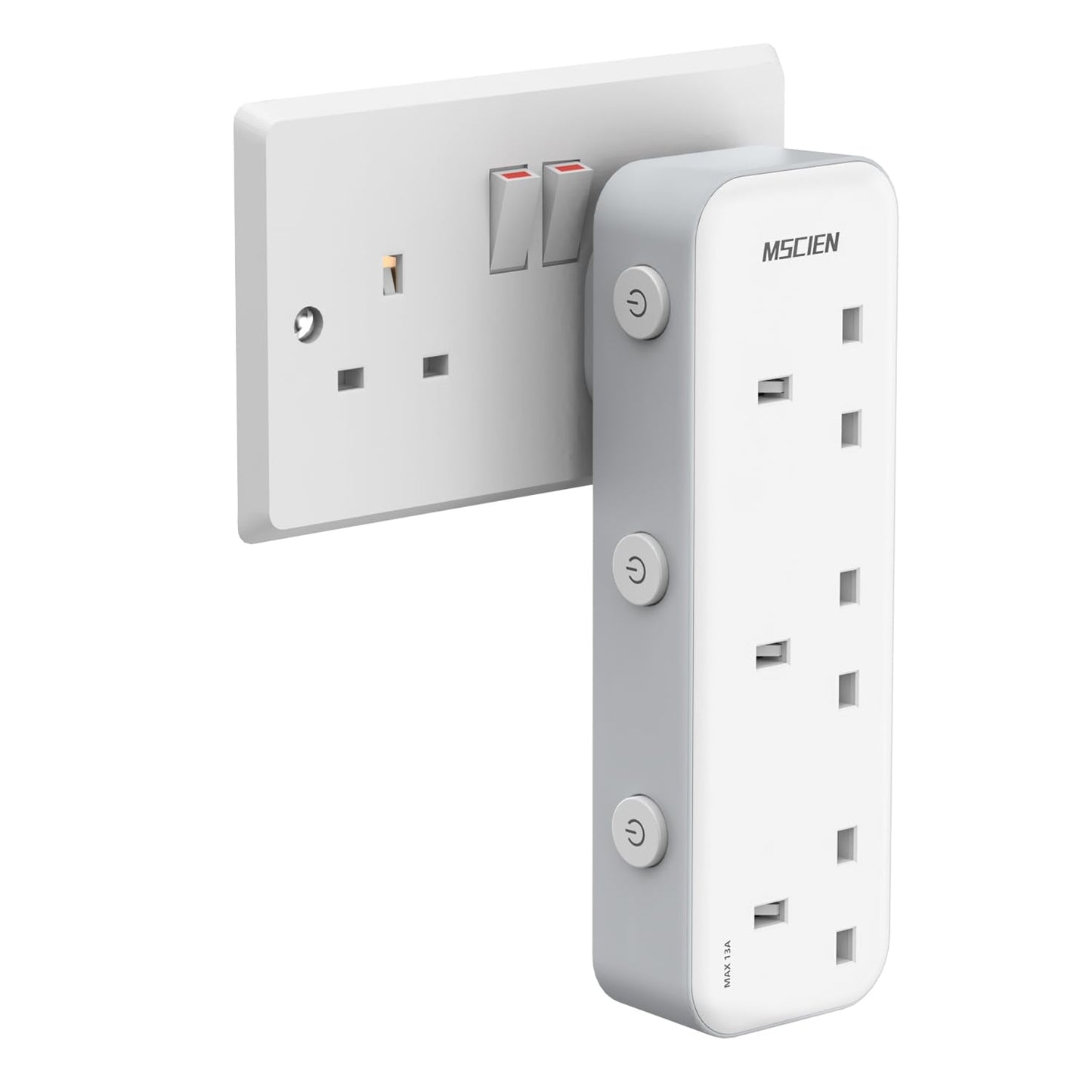 Mscien Plug Adaptor 3 Gang with LED Light, MSCIEN Individually Switched Plug Adaptor UK, Multi Plug White Wall Socket Extension Power Extender Adaptor