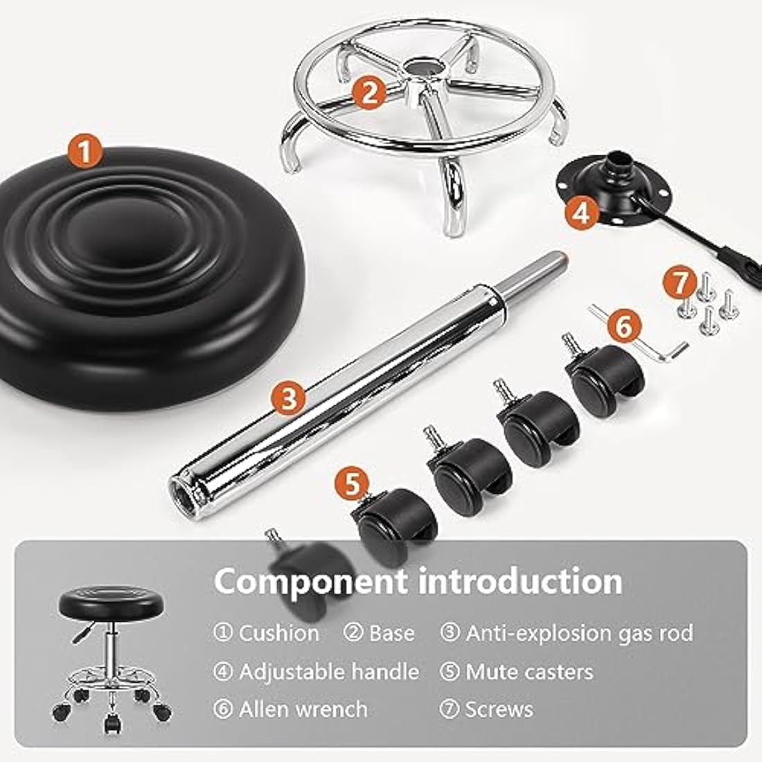 KKTONER PU Leather Round Rolling Stool with Foot Rest Swivel Height Adjustment Spa Drafting Salon Tattoo Work Office Massage Stools Task Chair (Black)