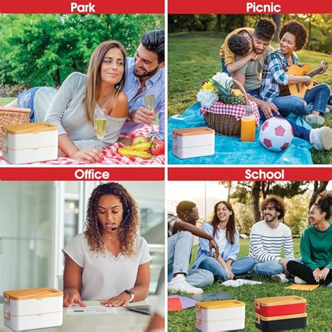 BMORE® Lunch Box,1000ml Bento Box with Stainless Steel Cutlery & Chopsticks. Stackable 2 Layer Food Container for Adults, Kids. Microwave & Dishwasher Safe (Stainless Steel Liners Included) UK Company