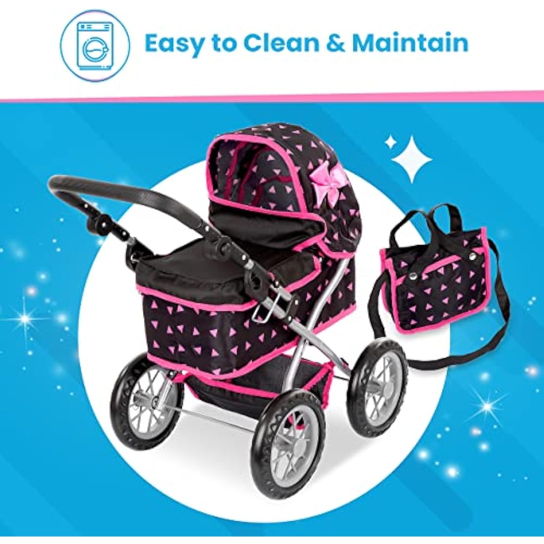 Kinderplay Dolls Pram | Toy Pram | Baby Doll Pram - Toy Pushchair | Dolls Buggy | Dolls Pushchair | Doll Stroller with Adjustable Handle (33-63 cm), model KP0261R