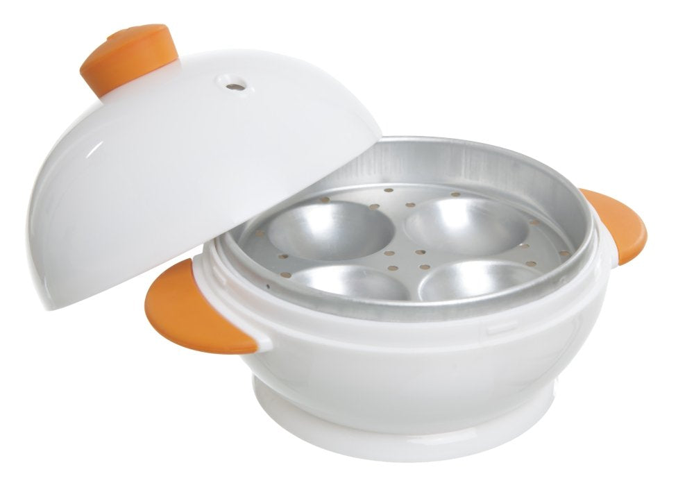 Joie Microwave Egg Boiler ? 4-Egg Cooker for Hard & Soft Boiled Eggs, Quick & Easy Breakfast Maker, BPA-Free, Microwave Safe, White