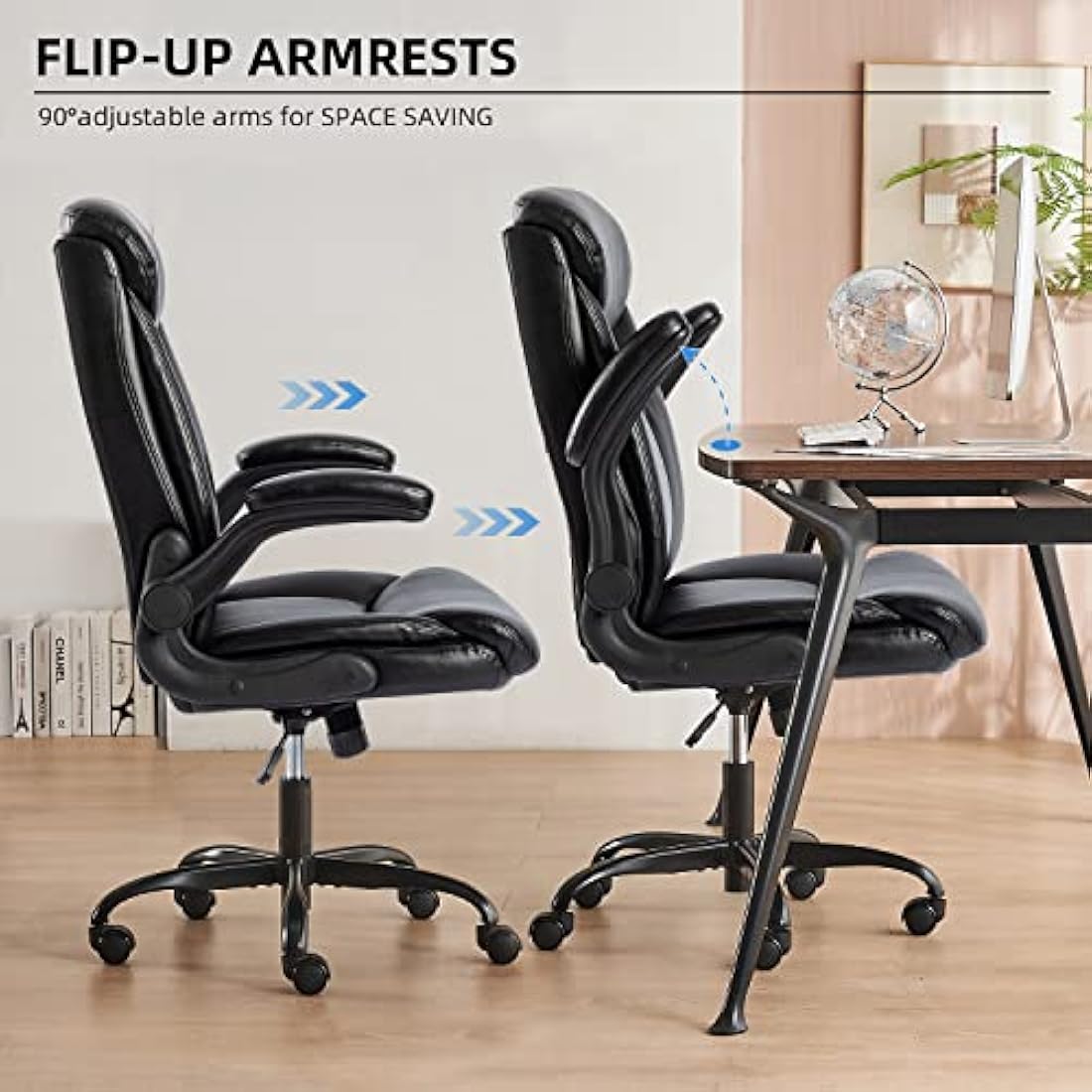 MZLEE Ergonomic Executive Office Chair Swivel Work Chair Computer Desk Chair with Flip-up Armrest, Adjustable Height (Black)
