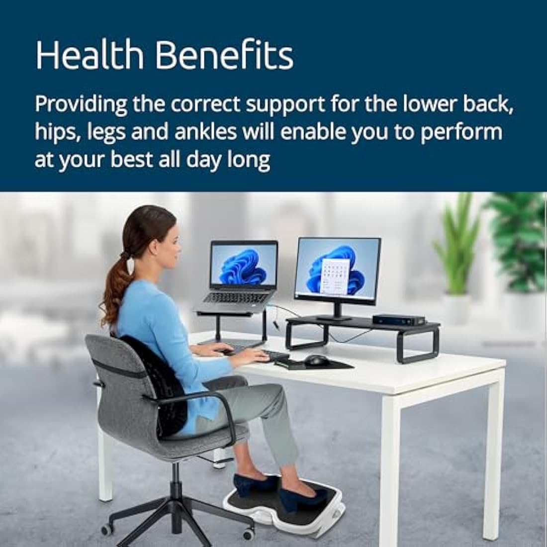 Kensington Adjustable Ergonomic Foot Rest - SoleMate Plus Under Desk Foot Rest for Improved Posture, Siatica and Orthopedic Relief - Grey (56146) , 450 x 350 mm
