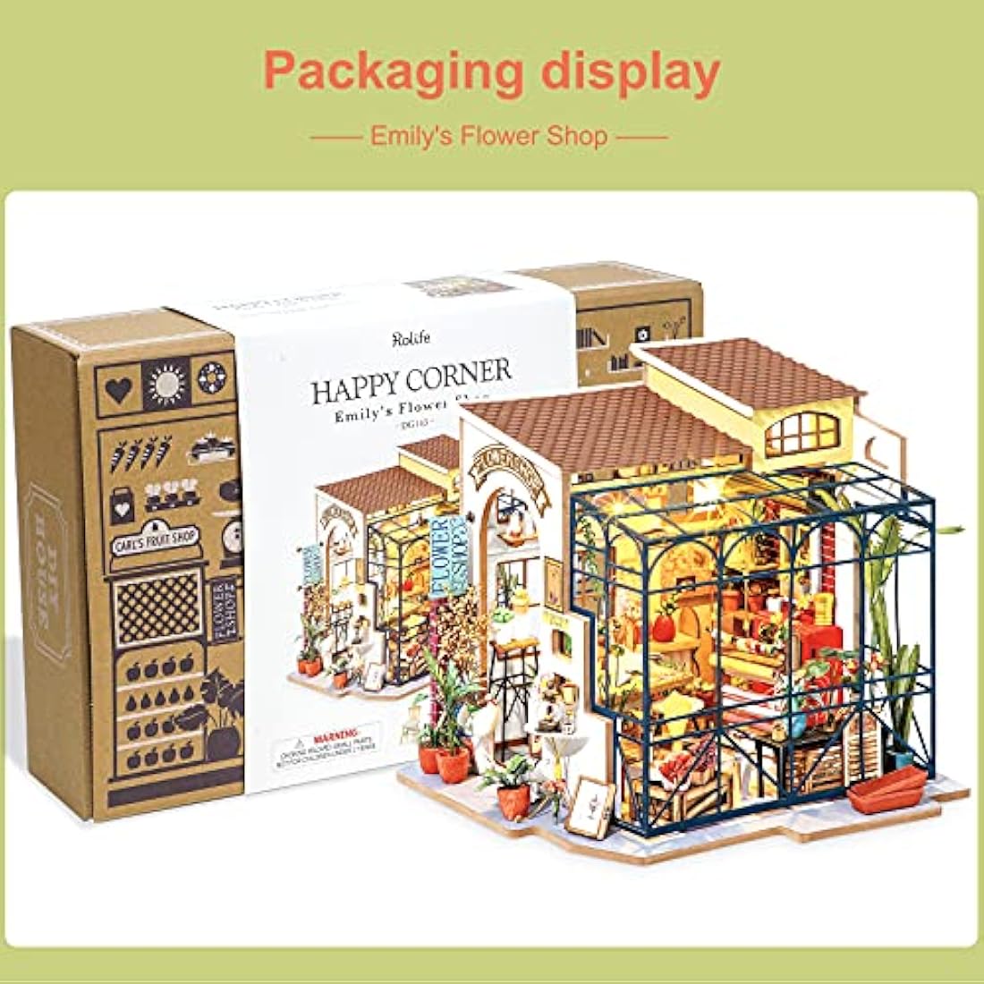 Rolife DIY Miniature Dolls House Kits to Build for Teens Adults, 3D Wooden Doll House Craft Gifts for Kids The Corner of Happiness
