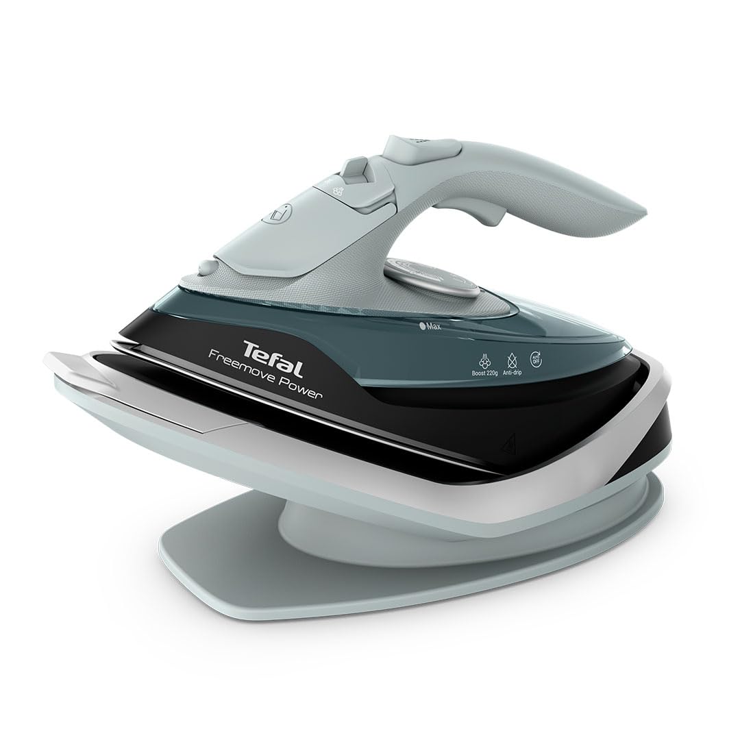 Tefal Freemove Power FV6672G0 Cordless Steam Iron ? 2600W, 40g/min Continuous Steam, 220g Steam Boost, 11-Second Recharge, Lightweight 960g, Ceramic