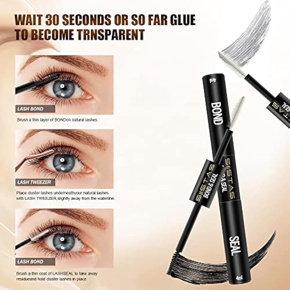 Lash Bond and Seal, Cluster Eyelash Glue for DIY Individual Eyelash Extensions,Super Strong Hold Cluster Lash Adhesive, Waterproof, Mascara Wand Individual Lashes Glue for Sensitive Eyes
