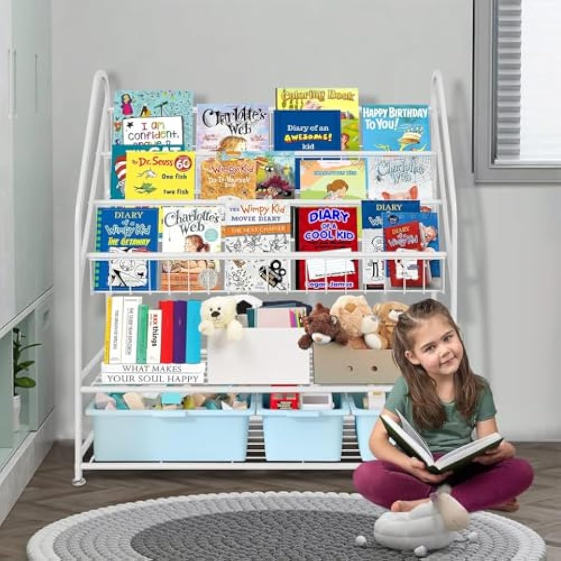 Children Kids Bookshelf, Kids Bookcase Shelves, Children's Bookcases, Kids Book Rack, Book and Toy Storage Organizer Display Stands Shelf for Bedroom, Playroom, Perfect Height for Children (White)