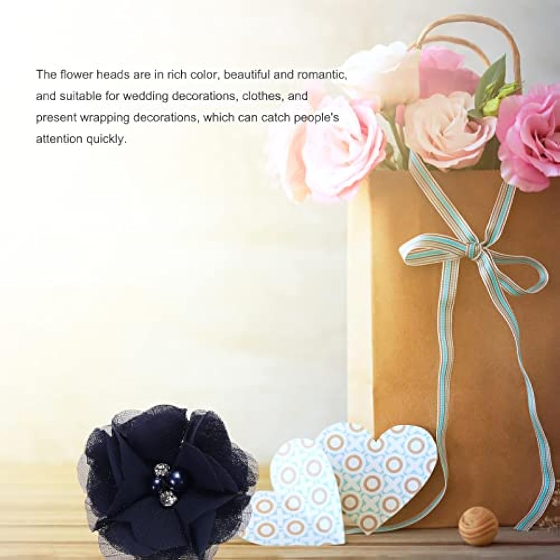sourcing map Artificial Rhinestone Chiffon Flower Heads, Dark Blue Faux Flowers 2 Inch for DIY Craft Wedding and Party Decoration Pack of 20