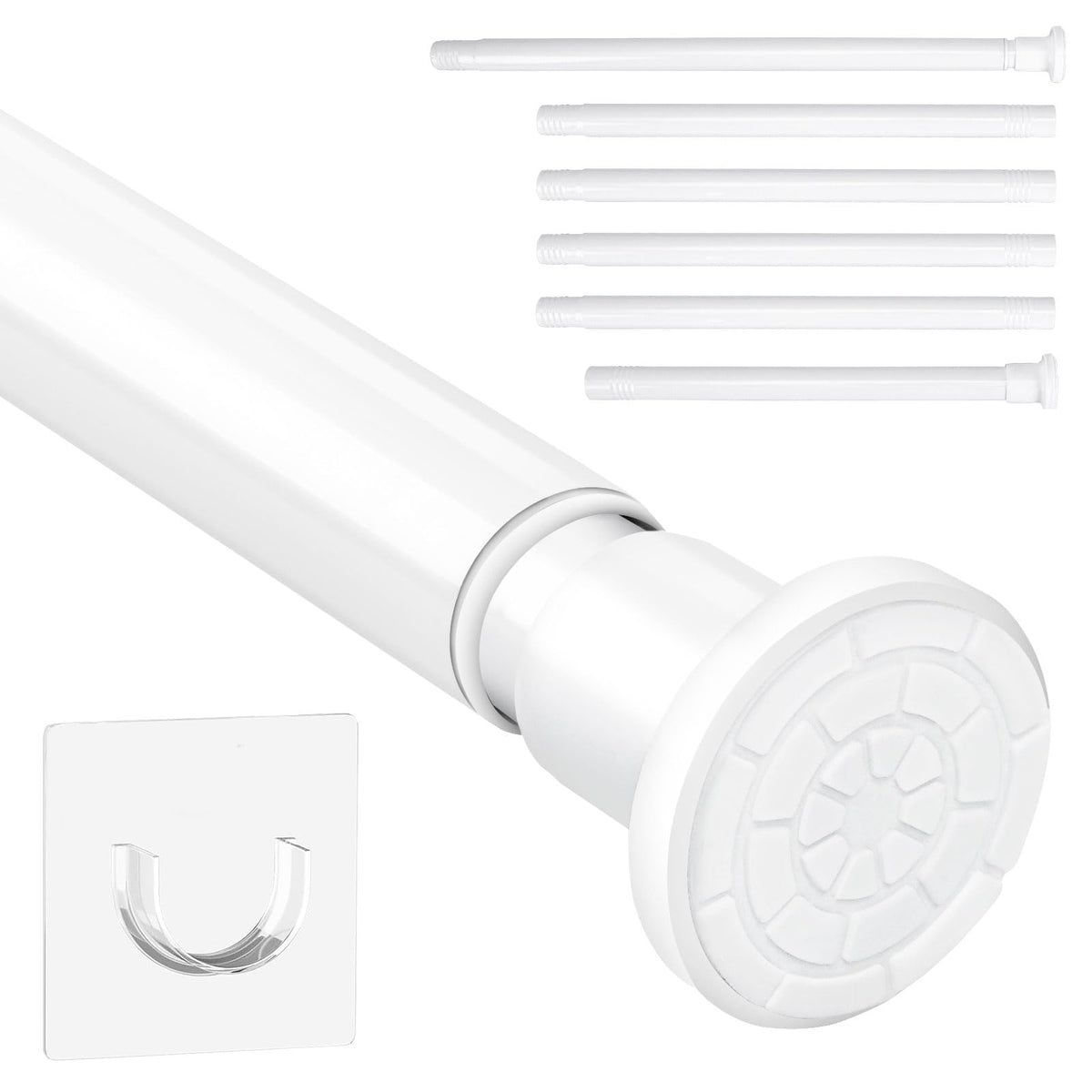 Adjustable Drillless Shower Rail - Extendable Tension Rod 71-240cm (28-95 Inch), Rust-Resistant Stainless Steel with Non-Slip Ends, White