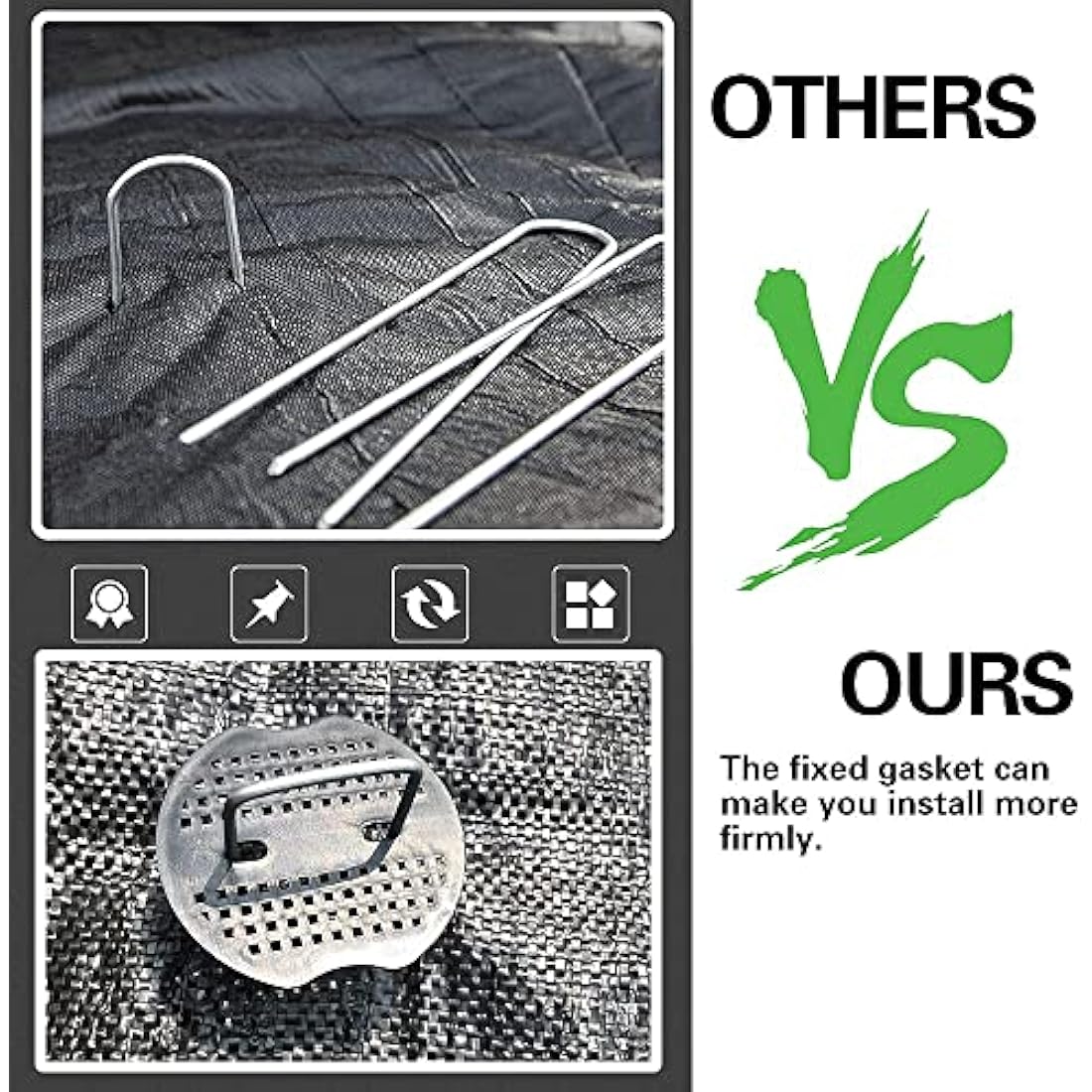 Bakulyor 50 Weed Control Membrane Pegs + 50 Buffer Washer, 6"/150mm Weed Mat Metal Garden Landscape Staples Artificial Grass Pins Ground Cover Mossing Fabric Artificial Barrier Pegs Accessories