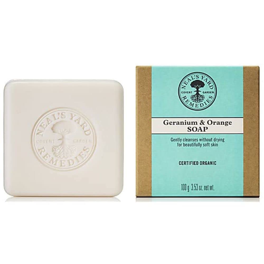 Neal?s Yard Remedies Geranium & Orange Soap, Soap Bar With Essential Oils, Non-Drying, Vegan & Cruelty-Free, 100g