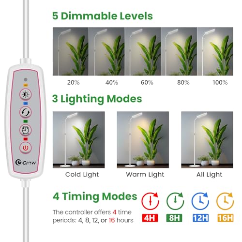 Wiaxulay Floor Grow Lights for Indoor Plants, 153 LED Full Spectrum Plant Light with Stand Adjustable Height, Halo Plant Grow Light with 4/8/12/16H