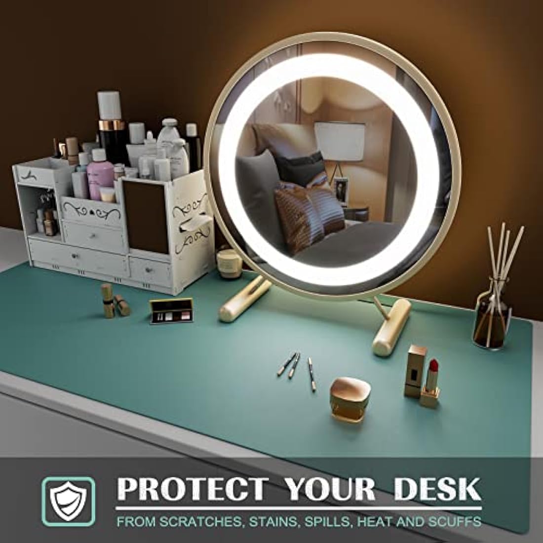 K KNODEL Large Office Leather Desk Mat, Mouse and Keyboard Pad, Computer and Laptop Mat, Desktop Protector and Cover, Writing Pad and Blotter (80x40cm, Green)