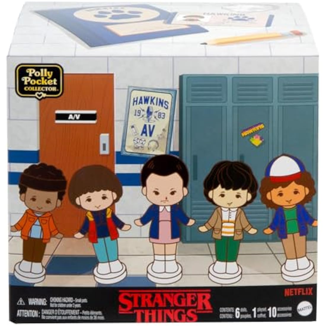 Polly Pocket Collector Playset, Stranger Things Compact with 6 Special Edition Character Dolls and 10 Accessories, HWP22