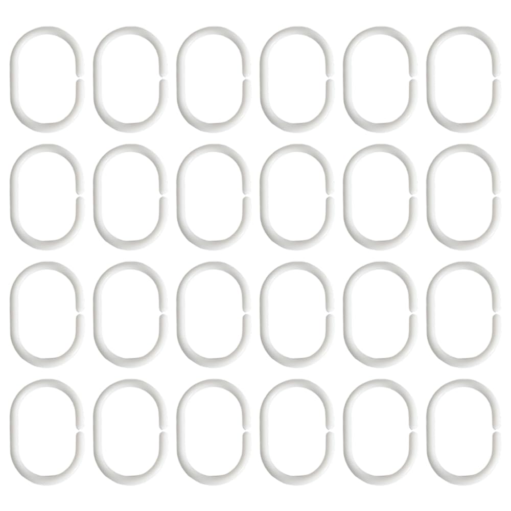 Armo® 24 x Plastic C Shaped Shower Curtain Hooks White Bathroom Rod Shower Hooks Rings 24 Pack