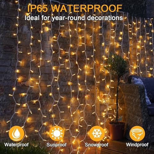 yowin Curtain Lights 600 LED 6m x 3m Gazebo Lights Mains Powered with Timer, 8 Modes Curtain Fairy Light Outdoor Waterproof Wall Hanging Light for Pergola Indoor Bedroom Wedding Garden Decorations