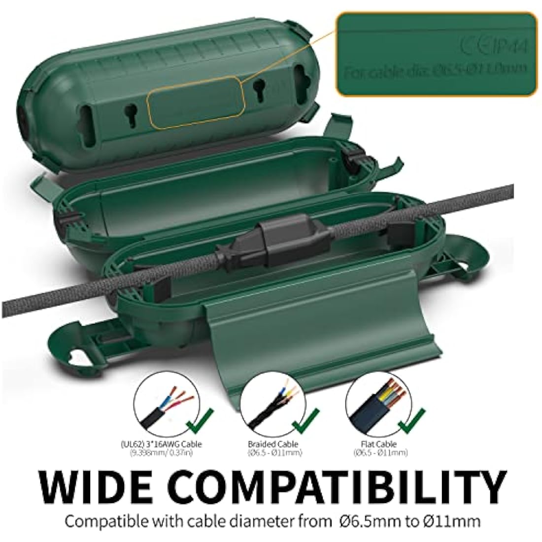 Yarns - Waterproof Outdoor Housing (IP44) for Securing Extension Connections, Weatherproof Protective Box for Cable Extension, Perfect for Outdoor, Decoration, Gardening, etc., Set of 2