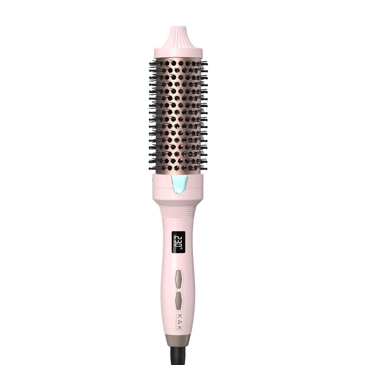 K&K Thermal Round Brush, Curling Iron with LED Display, Dual Voltage Hair Styling Tool (Pink, 38mm)
