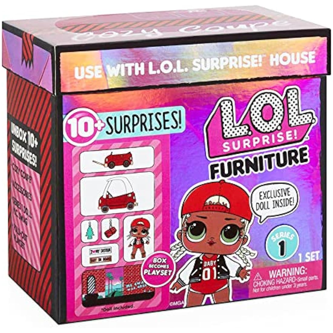 L.O.L Surprise! 564096E7C Furniture Cozy Coupe with M.C. Swag & 10+ Surprises, Multi