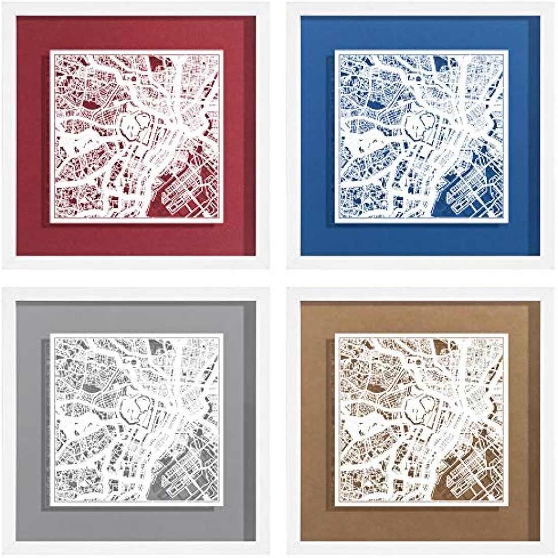 O3 DESIGN STUDIO Tokyo Marco de Papel para mapas, White map, White frame, 9x9 inches, Gift Boxed, 4 background color, self-changing, Paper Art