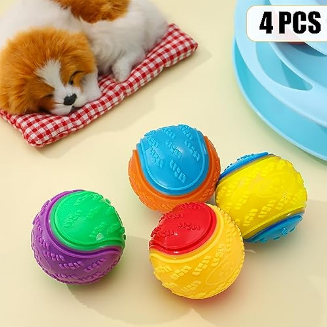 Bestomrogh 4Pcs Squeaky Dog Ball, Durable Dog Balls for Puppy, Large and Medium Sized Dogs, Interactive Dog Toys for Relieving Anxiety and Boredom,Training, Teeth Cleaning